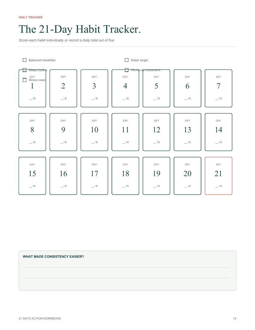 Printable 21-day habit tracker inside the workbook